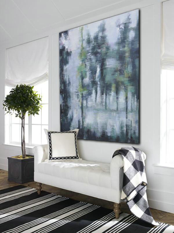 Extra Large Textured Painting On Canvas,Oversized Abstract Landscape Oil Painting,Modern Abstract Wall Art,Gray,Green,Black.etc